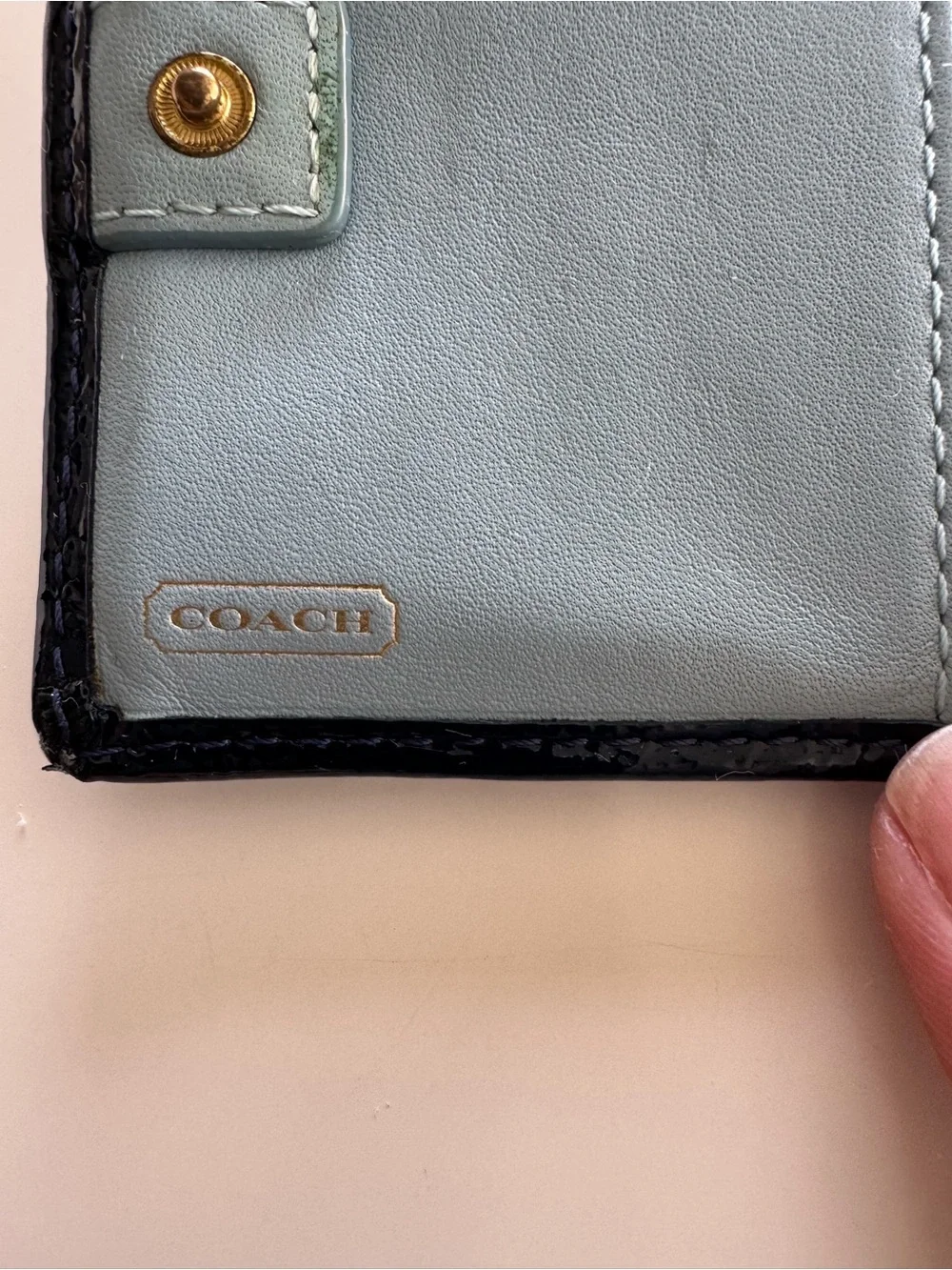 Coach Glossy Patent Coin Wallet in dark blue with Gol/Brass Accent